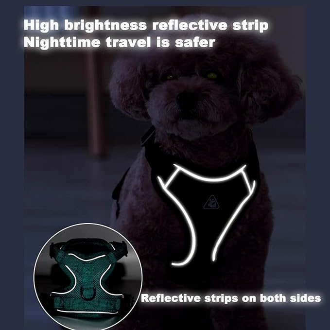 SOLMOONY Small Dog Harness,Soft Mesh Puppy Harness and Leash Set,No Escape Cat Harnesses for Training Walking,Reflective Adjustable Puppy Vest for Small Medium Dogs, Cats (Navy Blue, L)
