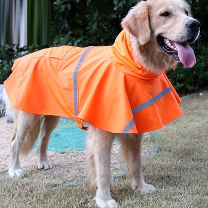 Adjustable Large Dog Raincoat with Strip Reflective - Waterproof Pet Rain Jacket Hoodie Poncho,for Large and Medium Dogs (Orange,M)