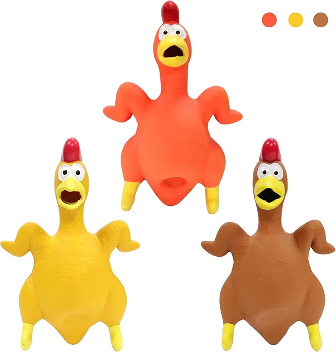 Rubber Chicken Dog Squeaky Toys, Durable Latex Chew Toys for Small Medium Large Size Dogs, Teething Puppy Dogs (3 Pack)