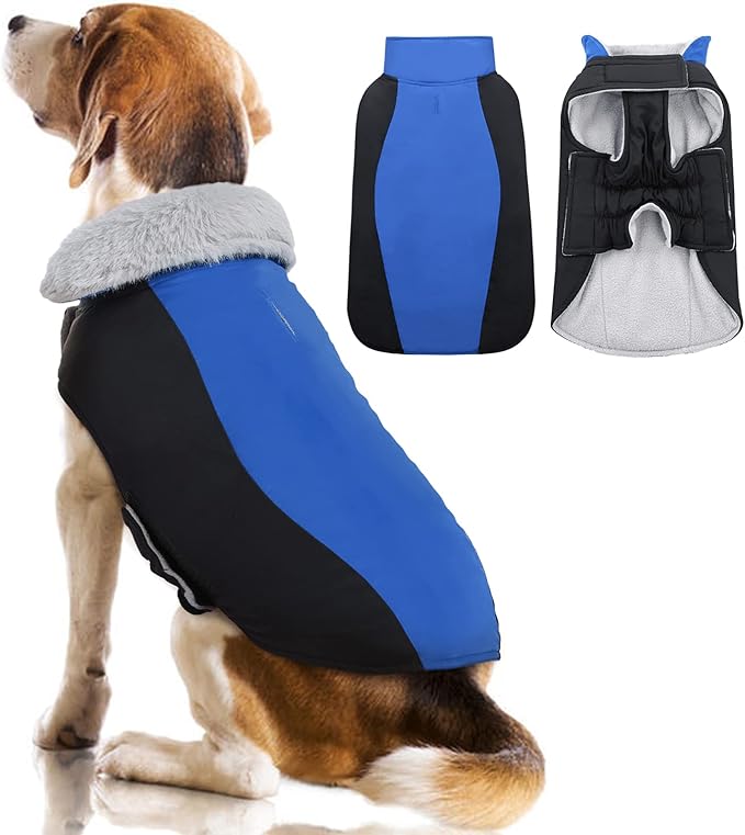 Warm Dog Coat,Waterproof Jacket in Winter Adjustable and Reversible Doggy Fleece Outfit,Thick Clothes with Foldable Collar for Puppy in Cold Days,XL RoyalBlue