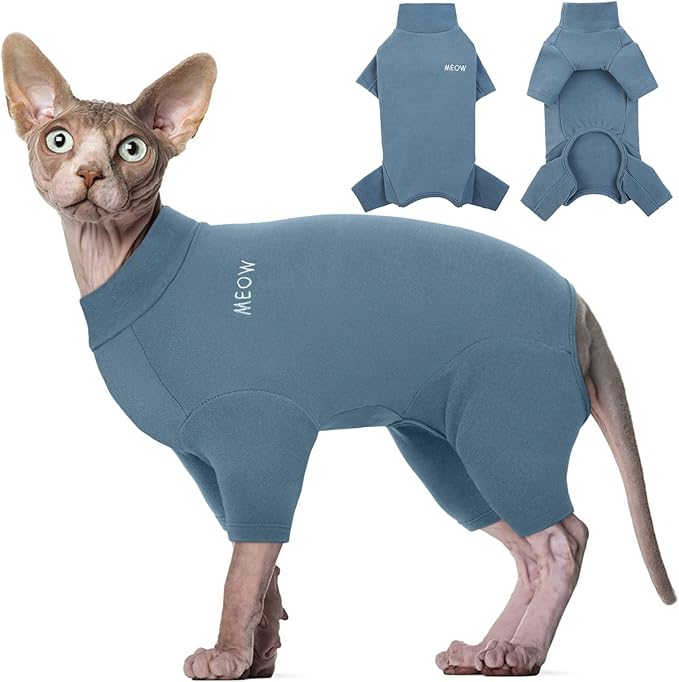 ROZKITCH Sweater for Cat, Breathable Soft Jumpers for Sphynx Only, Coat with Four Legs, Warm Sweater T-Shirt Pajamas Jumpsuit Vest Cornish Rex, Devon Rex, Peterbald Blue XL