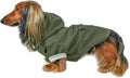 DJANGO Highland Dog Jacket & Raincoat – Water-Repellent, Lined Dog Coat with Hood, Adjustable Fit & Harness Hole – Lightweight Rain & Wind Jacket for Small & Medium Dogs up to 30 lbs (Olive, X-Small)