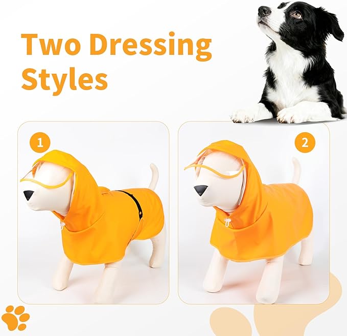 Dog Raincoat, Waterproof Windproof Dog Rain Jacket with Hood, Rain Coat with Leash Hole, Adjustable Raincoat Poncho for Small Medium Large Dogs Outdoor (Yellow, X-Large)