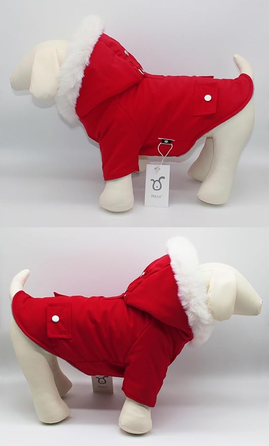 Pet Warm Dog Coat for Winter Cold Weather Clothes Hooded Dog Jacket Small Puppies Medium Large Dog Cat Clothes Insulated Padded Snow Parka (Red, Large)