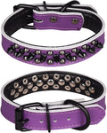 Adjustable Genuine Leather Spiked Studded Dog Collars for Small Medium Large Pets Like Pit Bull Bulldog Pugs Husky (S, Purple1)