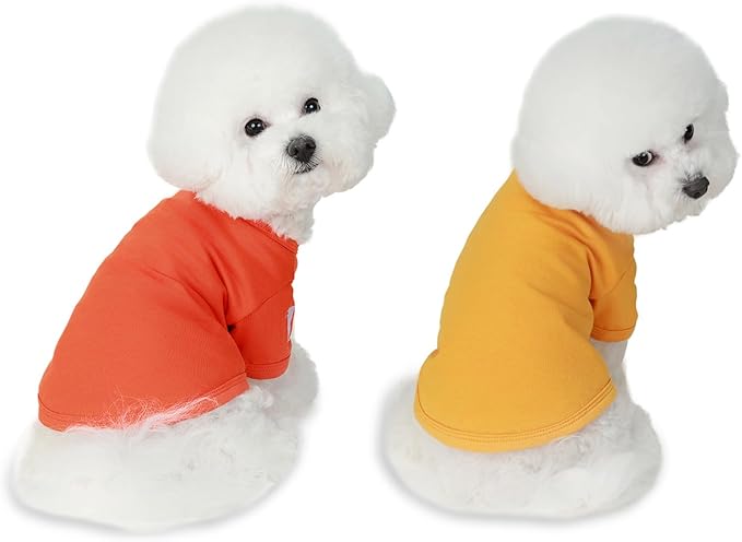 Koneseve Dog Shirts Breathable Cotton Dog Clothes Stretchy T-Shirt for Small Medium Large Dogs Cat Shirt Soft Puppy Outfit Kitten Apparel Pet Pullover Tee Blank Sweatshirt 2-Pack Yellow & Orange M