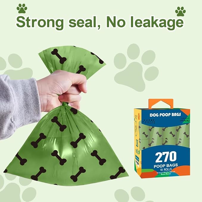 Strong Green Leak Proof Waste Bag for Dogs with Holder-270 Large Poop Bags,Biodegradable Dog Poo Bags with Corn Starch Blended Compostable Bag