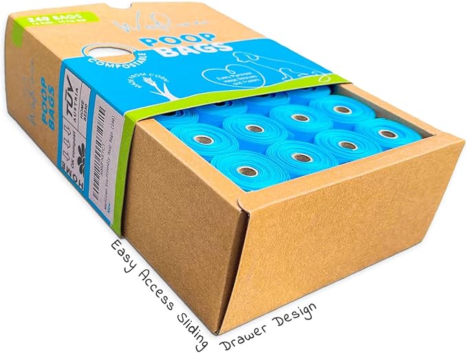 Wooflinen 100% Compostable Dog Poop Bags - EN13432 Home Compost Certified Dog Waste Bags, 720 Count (48 Rolls), Made from Corn - Easy Open - Large, Thick Poop Bags for Dogs