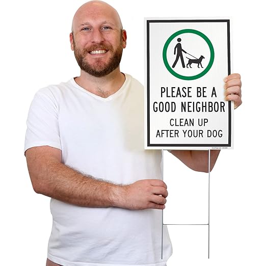 SmartSign 12" x 18" (2-Pack) Be A Good Neighbor Clean Up After Your Dog Yard Sign with 15" Metal H-Stake, Double Sided, Large 160 mil Thick Corrugated Plastic Lawn Signs, Water Resistant, USA-Made