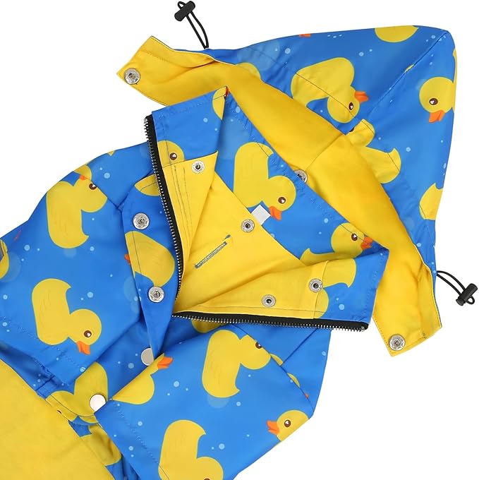 HDE Dog Raincoat Poncho Double Layer Zip Rain Jacket with Removable Hood, Leash Hole for Small to 3XL Dogs and Puppies Ducks Blue - M