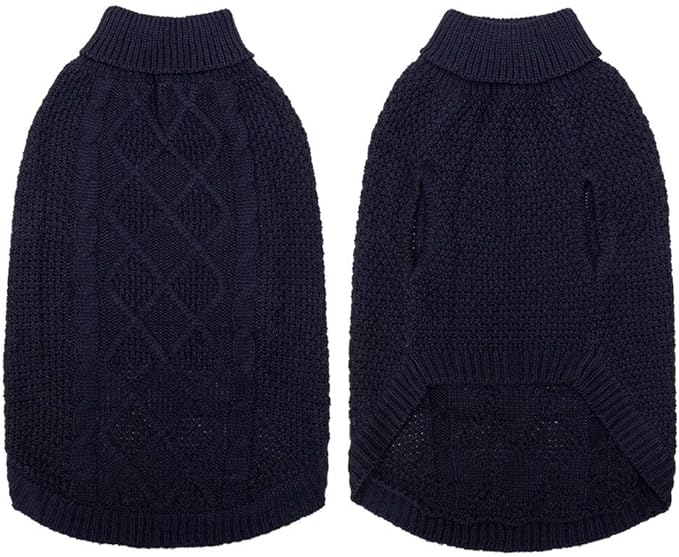 Mihachi Turtleneck Dog Sweater - Winter Coat Apparel Classic Cable Knit Clothes with Leash Hole for Cold Weather, Ideal Gift for Pet in New Year