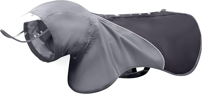 Slip-On Dog Rain Poncho, Quick&Easy to Wear Dog Raincoat, Unrestricted, Super Lightweight&Waterproof Rain Jacket for All Breeds, Adjustable and Reflective (Grey, 2XS)