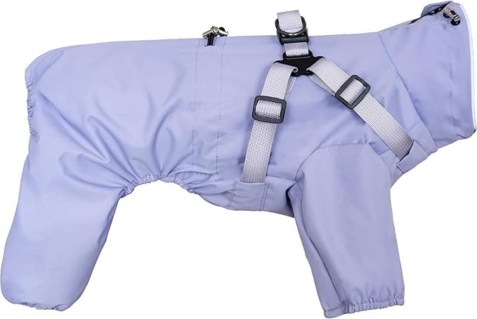 Mile High Life Waterproof Dog Raincoat, Full Coverage Small Dog Rain Coat with Harness, Adjustable 4 Legs Puppy Rain Jacket with Reflective Strip and Elastic Cuffs (Purple, S Back Length 13")