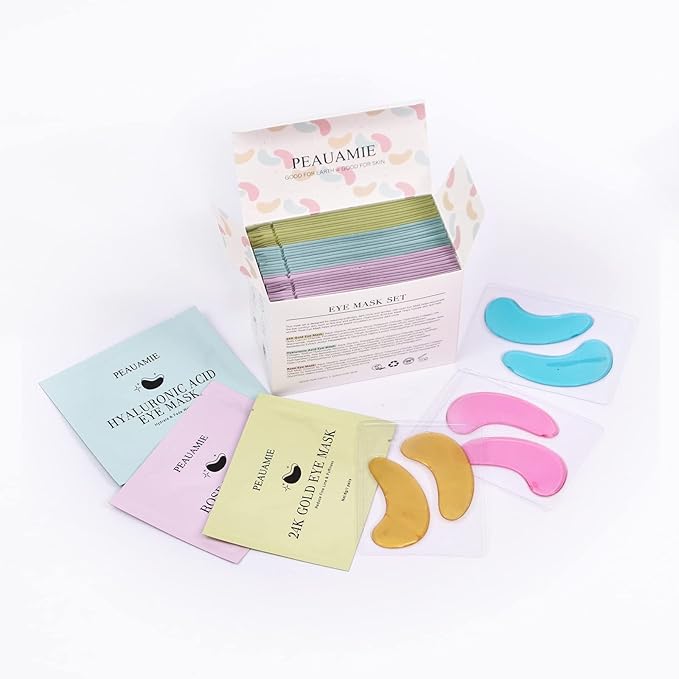 Under Eye Patches Gold and Hyaluronic Acid for puffy eyes,Rose Eye Masks for Dark Circles and Puffiness skin care Smooth Wrinkles products 30 Pairs