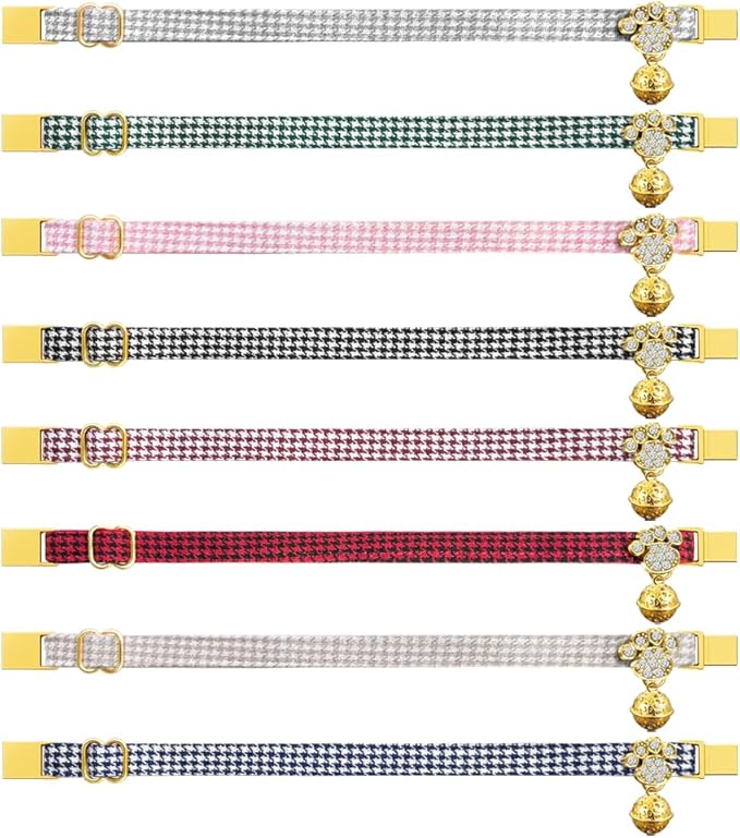 Personalized Breakaway Cat Collars - Magnetic Buckle, Bell - Safety Quick Release, Customized for Girls & Boys Cats- (Houndstooth-Burgundy)