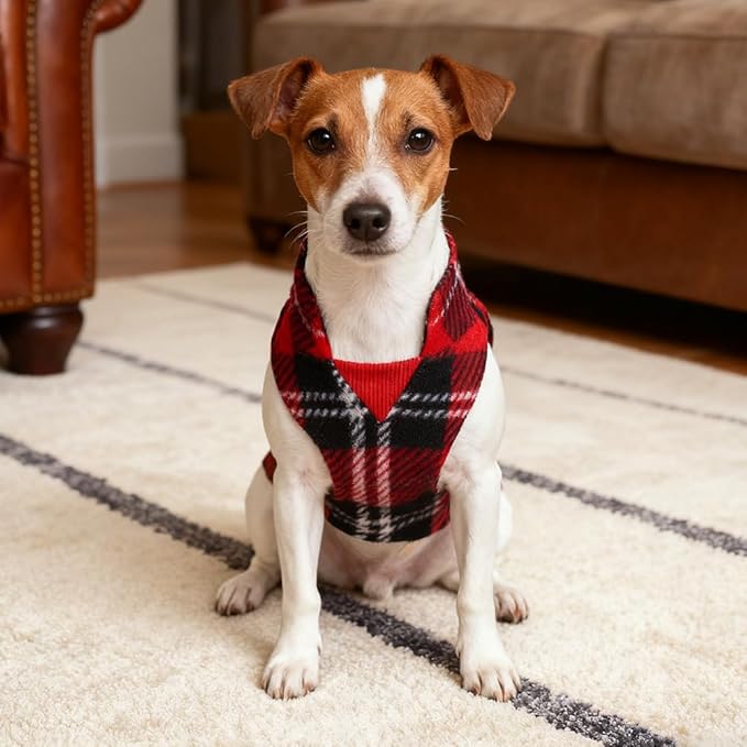 BEAUTYZOO Dog Fleece Vest Sweater Winter Jacket for Small and Medium Dogs with D-Ring Leash Cold Weather Coat Hoodie for XS S M Dogs Boy or Girls, Red Buffalo S