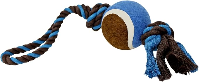 Dog Rope Toy with Tennis Ball, Nylon Ropes with Balls, Fun Tug of War Toys for Dogs, Tough Pet Toy for Aggressive Chewers, Eskimo, Terrier, Beagle and More (1 Rope Dog Toy Red Ball FBA)