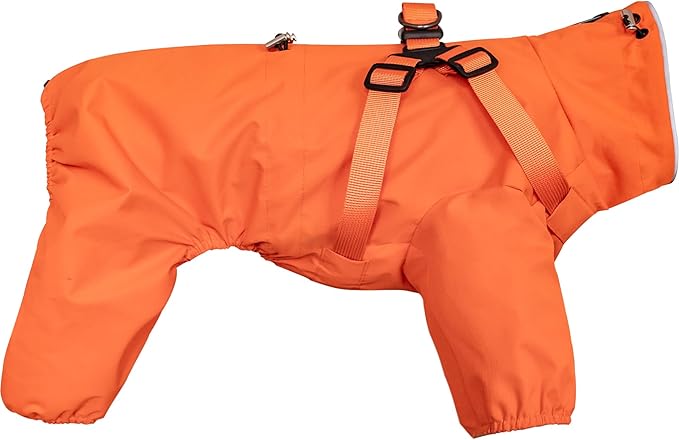 Mile High Life Waterproof Dog Raincoat, Full Coverage Small Dog Rain Coat with Harness, Adjustable 4 Legs Puppy Rain Jacket with Reflective Strip and Elastic Cuffs (Orange, XXS Back Length 9.8")