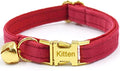Personalized Cat Collar with Bells,Velvet Customized Small Cat Collar with Name Tag,Pet Collar with Name Phone Number Engraved ID Tags for Boy and Girl Kitten Cats (Red)