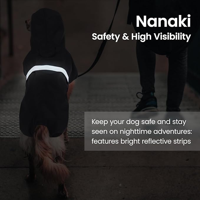 Nanaki Rain Jackets for Large Dogs with Leash Hole, Reflective Adjustable Pet Raincoat for Rainny Snow Foggy Days, Waterproof Windproof Dog Coat Jacket Vest Outdoor Hiking Walking Hunting Black 2XL