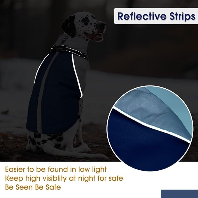 Dog Coat Waterproof,Warm Dog Winter Jacket with Harness Built in Windproof Snow Jakcet with Fleece Lining Reflective Thermal Cold Weather Coats for Large Dogs,Windproof Pet Snowsuit,Blue,L