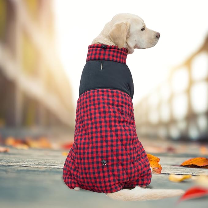 Dog Jackets for Winter, Reversible Dog Coat Windproof Waterproof Jackets for Cold Weather, British Style Plaid Coats Warm Vest for Small Medium Large Dogs(RED, 5XL)