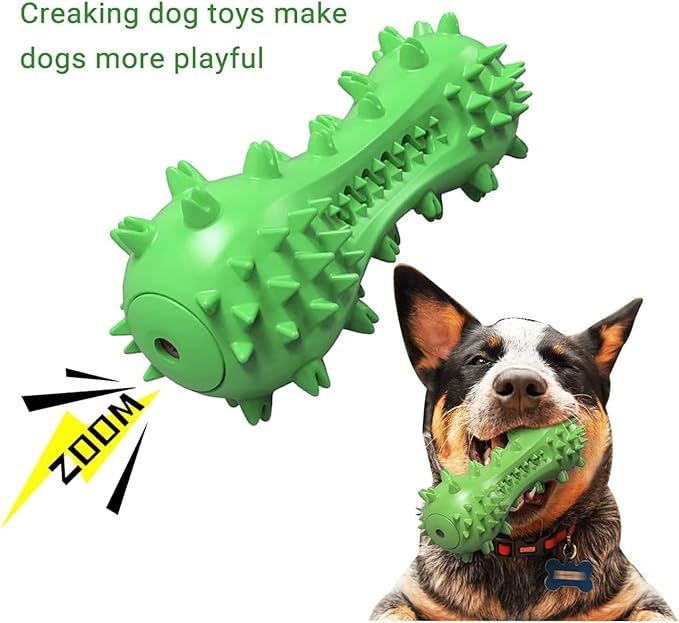 Dog Toy, Toothbrush Dogs Chew Squeaky Toys, Durable Bones for Aggressive Chewers, Dental Oral Care for Small, Medium and Large Dogs - Green