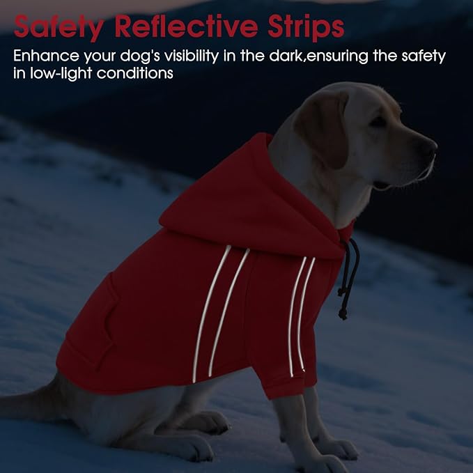 ASENKU Cozy Dog Hoodie，Soft Sweater with Adjustable Hood, Back Pocket and Leash Access Hole，Warm Reflective Sweatshirt for Cold Weather（Red，M