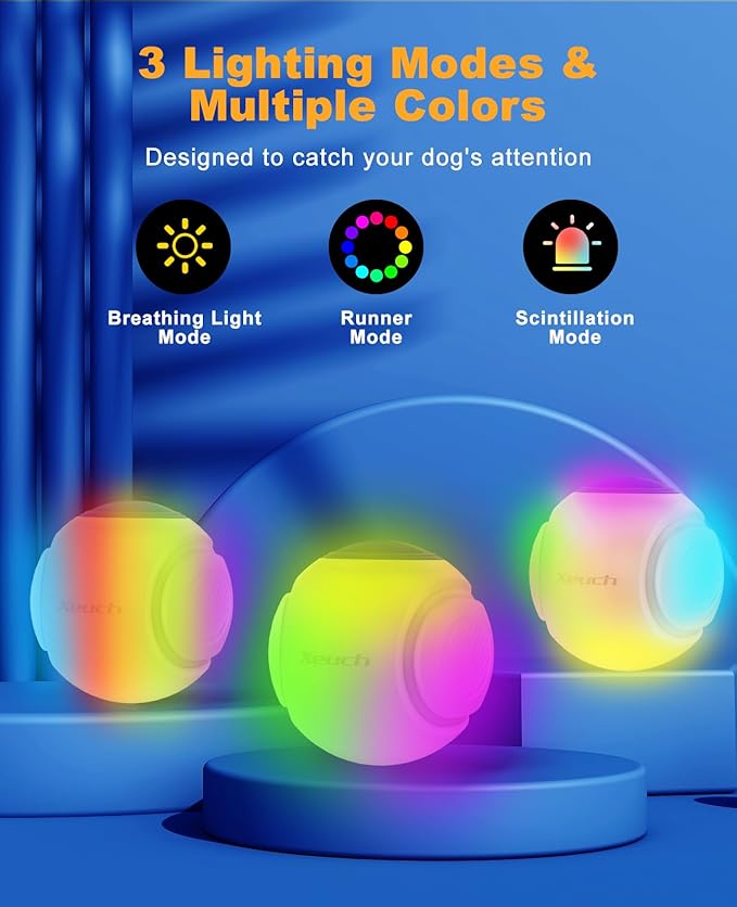 Light Up Dog Balls, LED Dog Toy Ball Rechargeable, Bounce-Activated Durable Fetch Ball Grow in The Dark, Night Glowing Dogs Toys, Natural Rubber, Color Changing LED, 2.5 inches-Blue