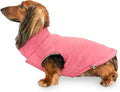 DJANGO Puffer Dog Coat – Warm Winter Dog Jacket & Water-Repellent Insulated Puffer Vest with Striped Lining, Harness Hole, Adjustable Fit for Small & Medium Dogs, Dachshunds – Rose Petal Pink, Large