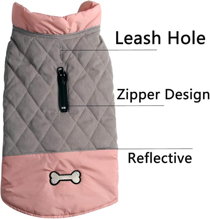 Reversible Dog Coats for Large Dogs Waterproof Warm Dog Jacket for Cold Winter,Pink and Grey XL