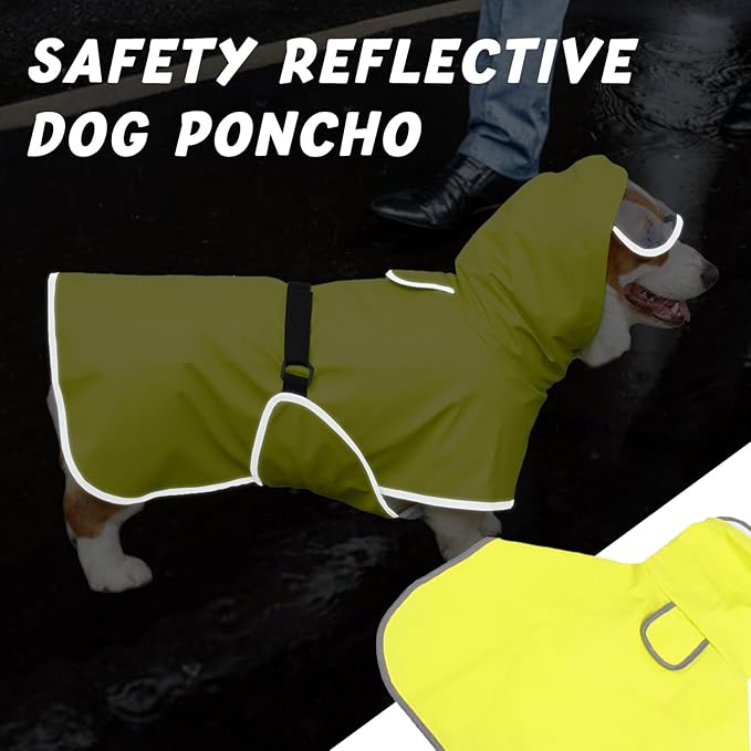 Dog Raincoat Hooded Slicker Poncho - Reflective Lightweight Pet Rain Jacket Coat,Dog Waterproof Raincoat with Adjustable Belly Strap for Small,Medium, Large Dogs (Green, X-Large)