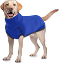 ROZKITCH Dog Fleece Pajamas with Leash Hole, Pet Windproof Warm Cold Weather Jacket Vest Cozy Jumpsuit Apparel Outfit Clothes for Walking Hiking Travel Sleep Blue L