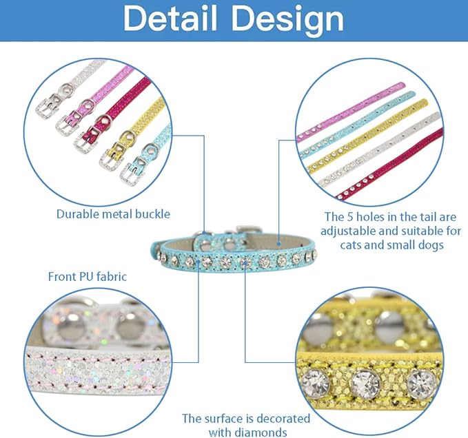 2 Pack Cat Collar Rhinestone Bling Cute Cat Collars Accessories for Pet Collars Adjustable Ideal for Girl Cats Male Cats(Blue Pink)