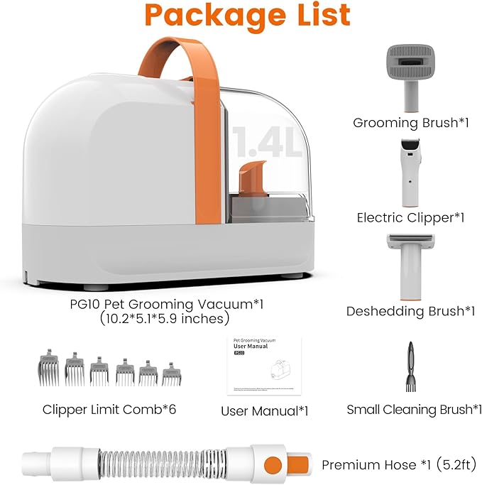 Dog Grooming Vacuum, Dog Grooming Kit with Pet Clippers, 12,000Pa Pet Hair Vacuum for Dogs, Low Noise Home Cleaning Tool in 1, PG10