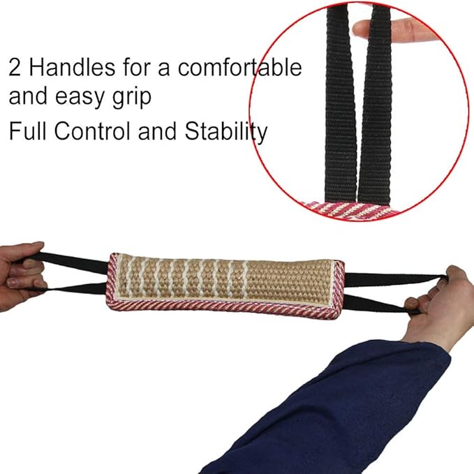DGSL Dog Tug Toy, Tug of War Dog Toy Jute Bite Pillow with 2 Handles for Puppy Training Interactive Play, Fetch, K9 Suitable for Small Medium Large Dogs (red & Green)