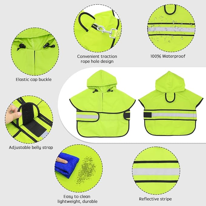 Candofly Dog Raincoat Hooded Poncho - Adjustable Waterproof Dog Rain Jacket Lightweight Reflective Dog Rain Coat Pet Slicker for Small Medium Large Dogs (X-Large, Green)
