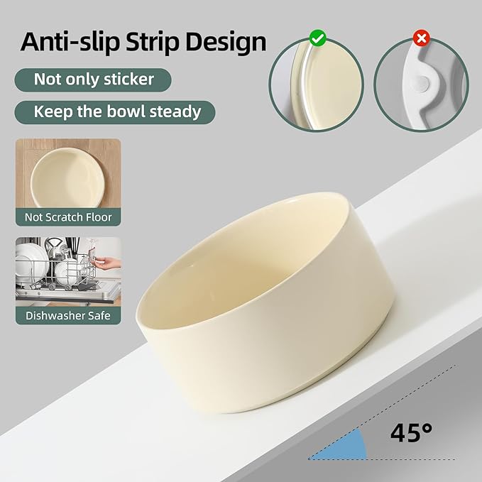 Ceramic Elevated Cat Food and Water Bowl, Kitty Bowl, Raised Cat Dish, Pet Feeder (5.1 in,1 x Beige + Stand)