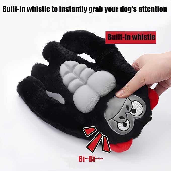 Tough Dog Toys for Heavy Chewers, Interactive Plush Dog Chew Toys with Rubber Muscles, Squeak Dog Toys for Aggressive Chewers, Dog Toy for Small Medium Large Breed (1PC-Black)
