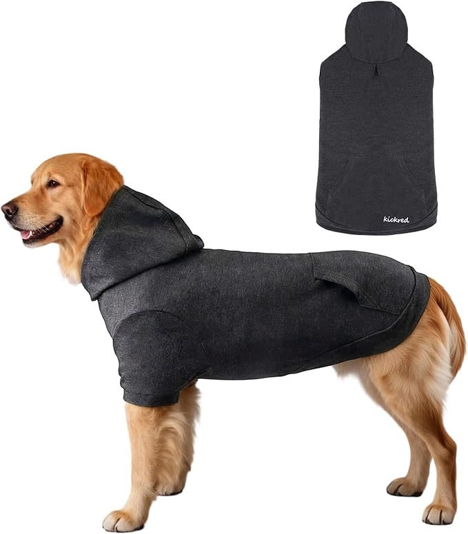 Basic Dog Hoodie Sweatshirts, Pet Clothes Hoodies Sweater with Hat and Leash Hole, Warm Outfit Coat for Large Medium Small Dogs, Dark Grey (Large)