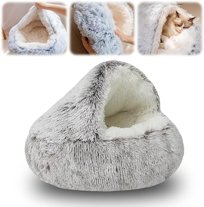 Lapcatz Nest Bed, 2026 Upgraded Cat Beds for Indoor Cats, Portable Fluffy Pet Bed, Durable Covered Cat Bed for Indoor Use, Soft Puppy Bed for Pet Owners (Coffee, Large)