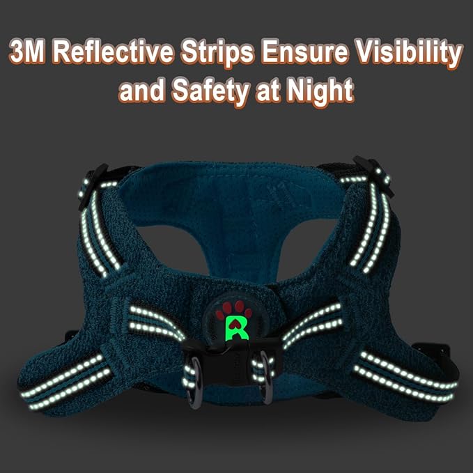 BARKBAY Dog Harness, Reflective Adjustable Step-in Vest Harness, Blue/Black, XXS