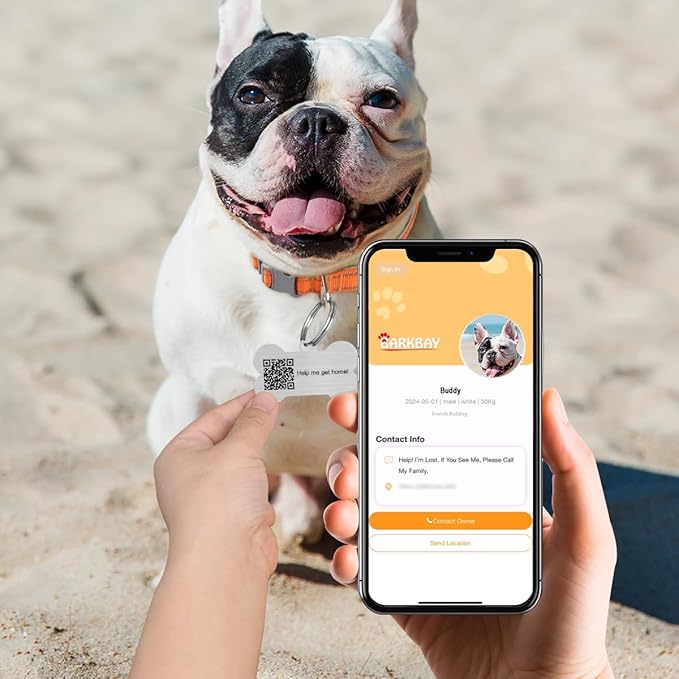 Dog Tags Personalized for Pets,Dog Name Tags QR Code,No Subscription Fees,Modifiable Pet Online Profile,Stainless Steel,No App Required,for Dogs and Cats Small,Medium,Large(Dog Bone,Small)