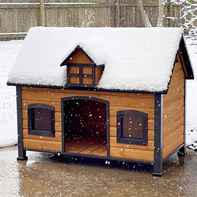 GUTINNEEN Dog House Outdoor with Strong Metal Frame Dog Kennel for Small to Medium Dogs Puppy Cage for Winter Weatherproof