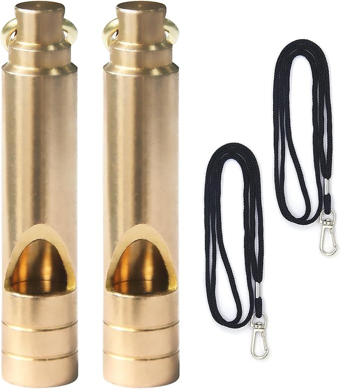 Brass Survival Whistle, 125 dB Loud Emergency Whistle with Lanyard for Hiking, Camping, Pet Training, and Coaching