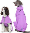 Kuoser Dog Raincoat, Waterproof Dog Rain Jacket with Clear Hooded Double Layer, Lightweight Reflective Dogs Rain Coat with Adjustable Belly Strap, Rain Coats for Medium Large Dogs Outdoor Wear, Pink L