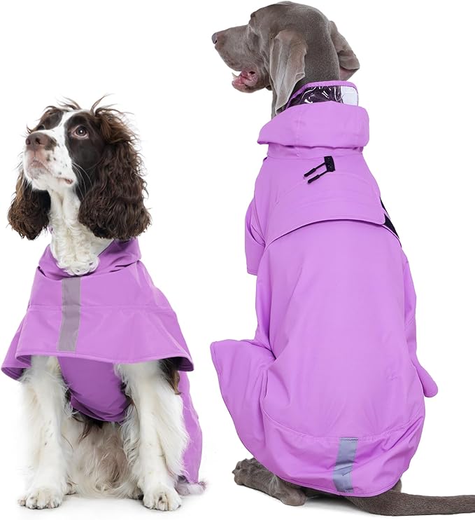 Kuoser Dog Raincoat, Waterproof Dog Rain Jacket with Clear Hooded Double Layer, Lightweight Reflective Dogs Rain Coat with Adjustable Belly Strap, Rain Coats for Medium Large Dogs Outdoor Wear, Pink L