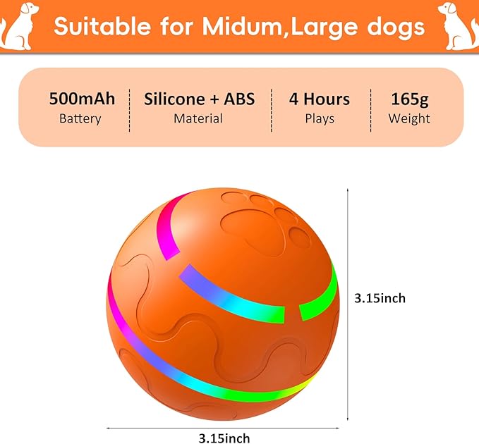 Interactive Dog Toy, Smart Interactive Dog Ball Remote Control, Automatic Moving, Bouncing, Vibrating Pet Toys for Medium Large Dogs, Safe Material, Rechargeable and Waterproof