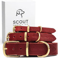 Classic Genuine Leather Dog Collar | Dog Collars for Medium Dogs, Small Dogs, Large Dogs & Extra Large Dog | Wide Dog Collar | Heavy Duty Collar (Red, Large)