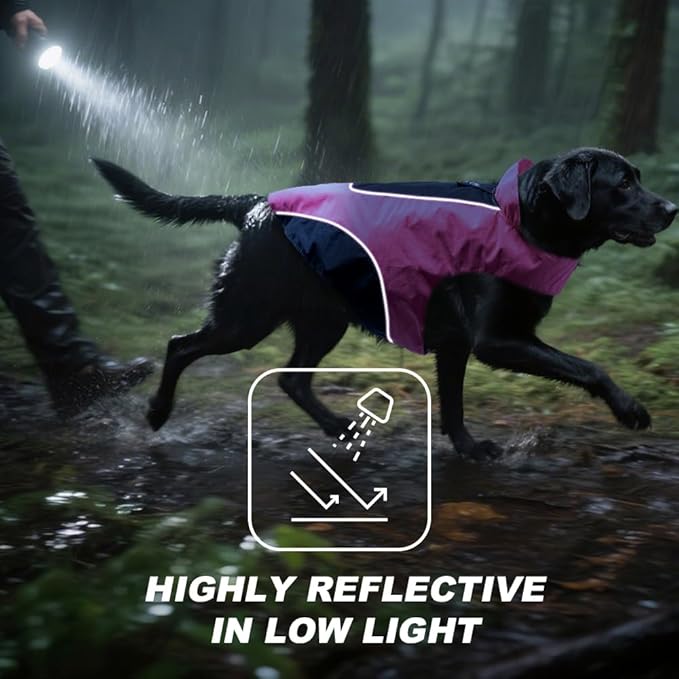 TSPRO Premium Dog Raincoat, Waterproof for Small & Medium Dogs, Reflective for Daily Walks/Outdoor Trips, Easy-Adjust Hook & Loop, Leash Hole (Pink/Black, L)
